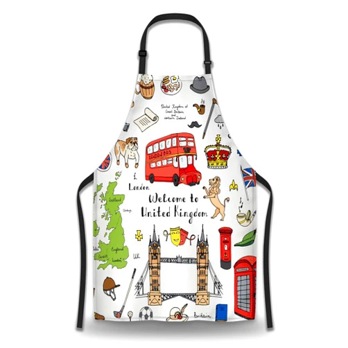 Olikked Barista Apron Women London Elements British Symbols Fun Aprons for Men for Kitchen Cooking Restaurant BBQ Painting Crafting Gardening 27” (W) x 31” (H), Waterproof Apron