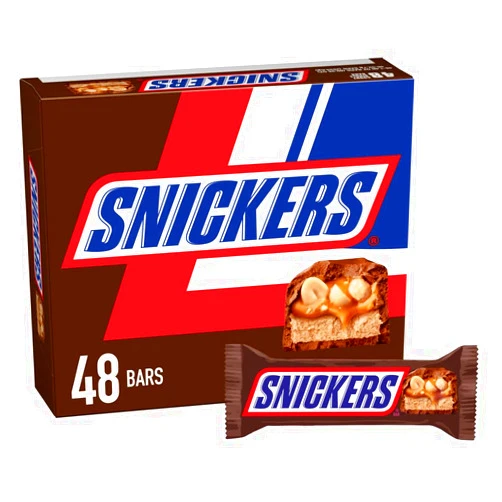 SNICKERS Full Size Bulk Milk Chocolate Candy Bars, 1.86 oz Bar, 48 ct Box