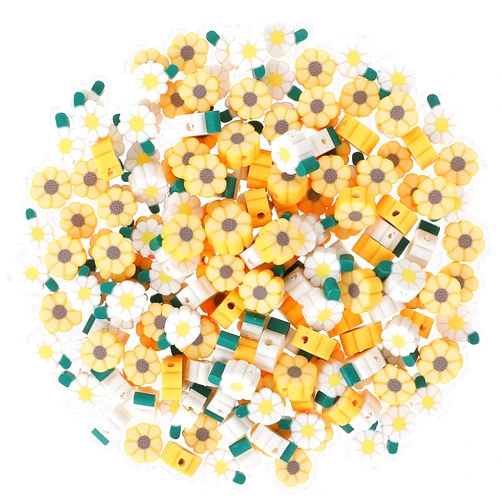 KALIONE 200 Pieces Polymer Clay Beads, Mixed Flower Beads Cute Daisy Bracelets Beads Cute Clay Bead Charms Flat Spacer Beads with 5mm Hole for Earring Bracelets Necklace Jewelry DIY Crafts Making Supplies
