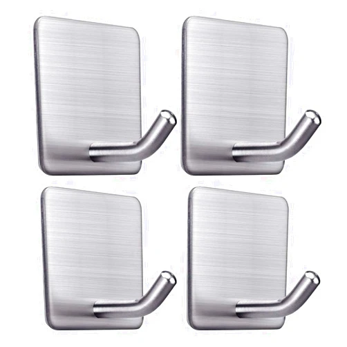 FOTYRIG Heavy Duty Adhesive Towel Hooks Stick on Towel Hanger Wall Holder Waterproof Stainless Steel Sticky Hooks for Hanging Bathroom Kitchen Home-4 Packs