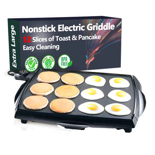 ENWIND Electric Griddle Nonstick Extra Large - 16 Slices of French Toast at One Time, with Cool Touch, Temperature Control Griddles, Easy Cleaning, Black