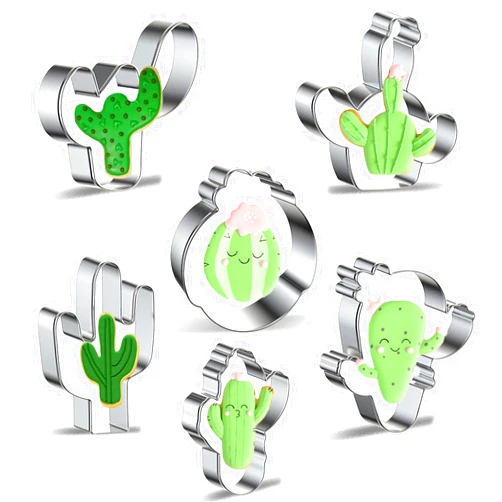 Xzhloym Cactus Cookie Cutter Set - Xzhloym 6 Piece Stainless Steel Metal Cactus/Cacti Cookie Cutters in Different Shapes Fondant Biscuit Cutter Molds
