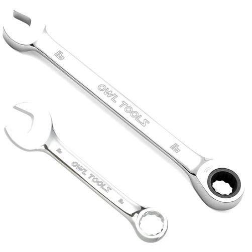 Owl Tools 16mm Ratcheting Wrench Set (2 Pack 21cm Length & Stubby 12.7cm Included) 12 Point Combination Wrench in 16mm Inch SAE - 72 Tooth Ratchet End