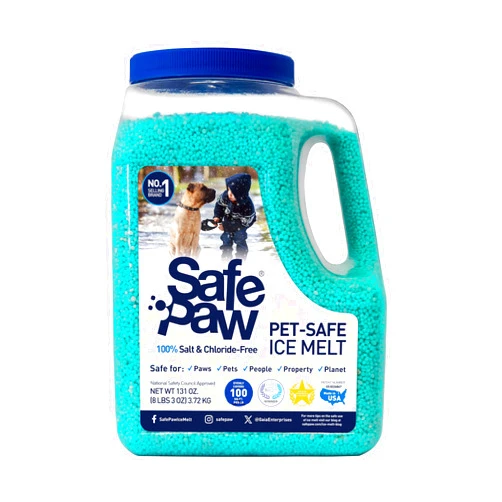 Safe Paw Pet Ice Melt for Effective Winter Solution - Chloride & Salt-Free Non-Toxic Formula with Traction Agent - Melts Ice at Low Temperatures - Snow Melt Safe for Pets & Kids - Lasts 3X Longer