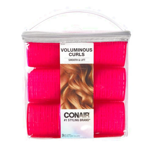 Conair Heatless Curls - Extra Large Hair Rollers - heatless curlers - heatless curls overnight - Velcro Rollers for Hair - Hot Pink - 9 Count w/storage case