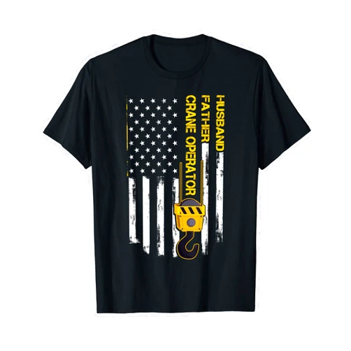 Crane operator and Crane Stuff Crane operator Usa Flag Heavy Equipment Crane T-Shirt