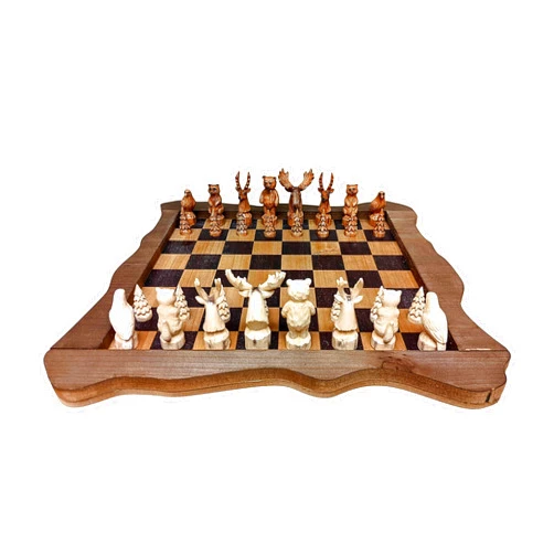 The Bridge Collection Forest Crowd Chessboard - Wooden Chess Board Set - Nice Chess Set for Adults - Exotic Chess Set for Mountain Lodge Cabin Decor