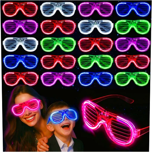 LovesTown 20PCS LED Glasses Party Favors, 6 Colors Light Up Glasses Glow In The Dark Party Supplies Accessories Neon Shutter Shades for Adult/Kids Wedding Birthday, Great prize for School Contest