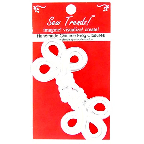 Sew Trendz-Vision Trims Handmade Chinese Frogs Button Closures- WHITE -4.5