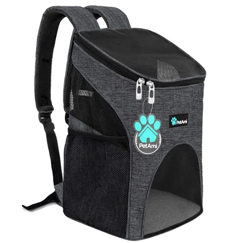 PetAmi Small Dogs and Cat Backpack Carrier, Airline Approved Pet Backpack Carrier, Ventilated, Safety Strap, Buckle Support Designed for Hiking Travel Camping Outdoor, Max 18 lbs (Gray)