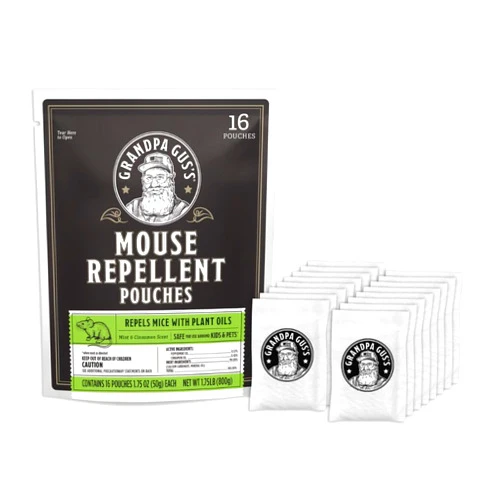 Grandpa Gus's Natural Mouse Repellent Pouches, Cinnamon/Peppermint Oils Repel Mice from Nesting in Home/Cabin/Boat/Car Storage/RV/Machinery/Shed (16 Pouches)