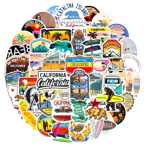 FUNWING Love California Stickers |50Pcs California Beach Scenery Bear Waterproof Vinyl Decals for Water Bottles Bicycle Laptop Refrigerator Luggage Computer Mobile Phone Skateboard Bike Décor