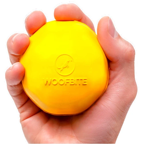 WoofBite Indestructible Dog Ball - Lifetime Replacement - Medium & Large Breed - Ultra Durable for Aggressive Chewers - Natural Rubber - Fetch Tug & Chew - 3in - Yellow (Highly Visible Color for Dogs)