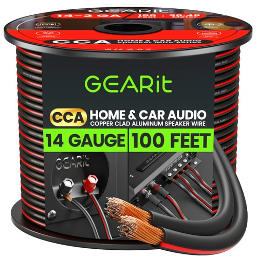 GearIT 14AWG Speaker Wire, GearIT Pro Series 14 AWG Gauge Speaker Wire Cable (100 Feet / 30.48 Meters) Great Use for Home Theater Speakers and Car Speakers Black