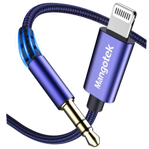 Mangotek Aux Cord for iPhone, [Apple MFI Certified] Aux to Lightning Cable to 3.5mm 6.6ft Apple iPhone Aux Cord for Car Stereo, Speaker, Headphone Compatible with iPhone 14 13 12 11 XS XR X 8 7