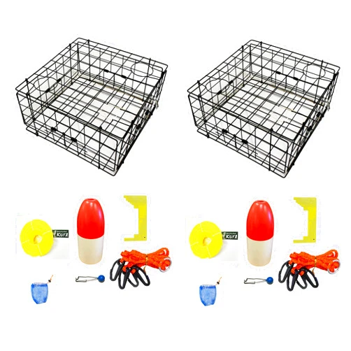 KUFA 2-Pack of KUFA Vinyl Coated Crab Traps & Accessory Kits (100' Poly Rope with line Weight,Caliper,Harness,Bait Bag & 11