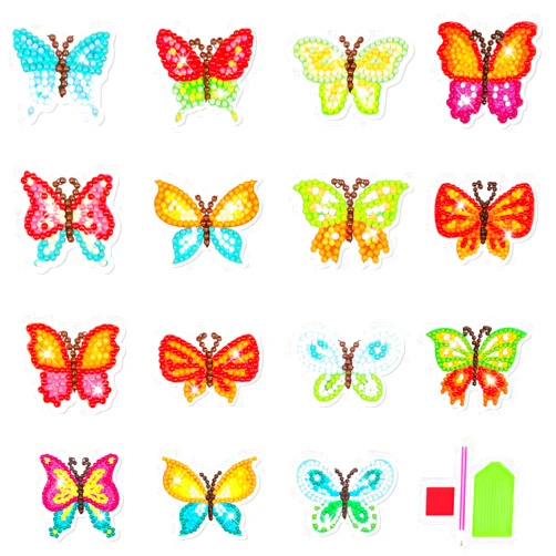 Sonsage 15PCS Diamond Art Painting Stickers Kits for Kids Adult,Butterlies Animal Easy Diamond Art Mosaic Stickers,DIY 5D Paint with Diamond Dots Arts and Crafts for Boy Girls Gift