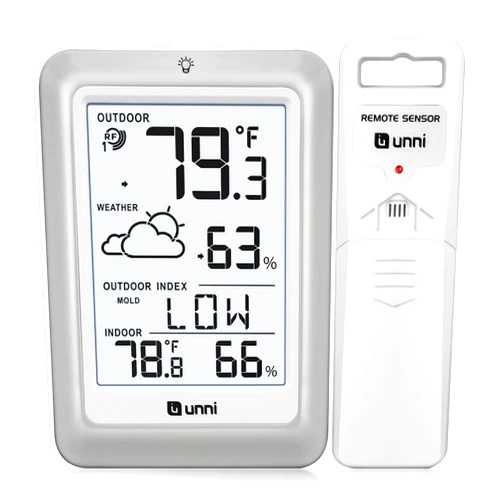 U UNNI Indoor Outdoor Thermometer Hygrometer Wireless Weather Station, Temperature Humidity Monitor Battery Powered Inside Outside Thermometers with 330ft Range Remote Sensor and Backlight Display