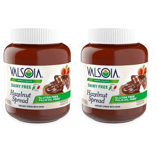 Valsoia Hazelnut Spread with cocoa – 14OZ Vegan, Low Sugar, Palm Oil Free, Creamy Chocolate Spread, High Protein, Gluten Free, (Pack of 2)