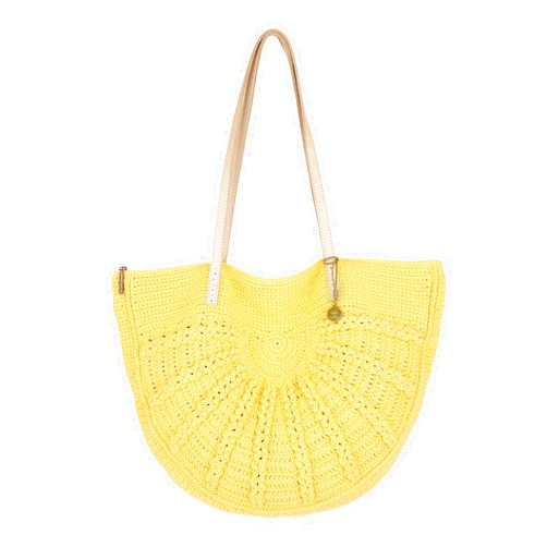 The Sak Faye Tote Bag in Crochet, Double Leather Shoulder Straps, Chartreuse Sunbeam