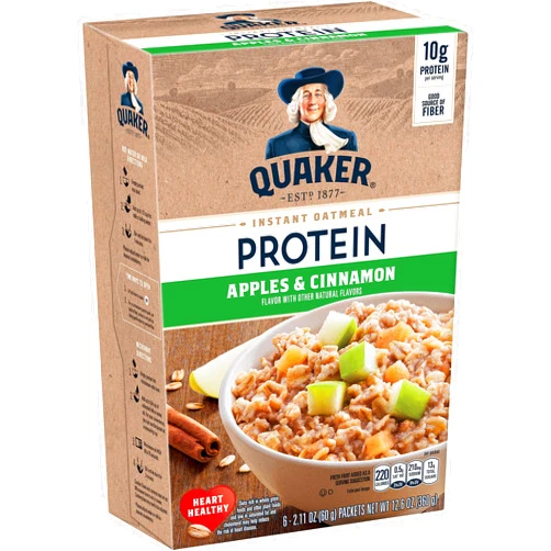 Quaker Instant Oatmeal, Protein Apple Cinnamon, 10g Protein,6 count(pack of 6)