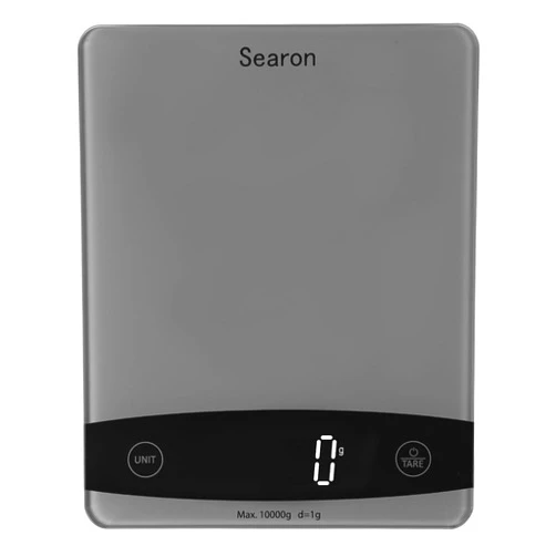 Searon Digital Food Kitchen Scale, Tempered Glass Panel, 10Kg Capacity, Food Weighing Scales with LED Display and 1g Increments for Baking, Cooking, Keto and Meal Prep - 200x160x18MM (Grey)