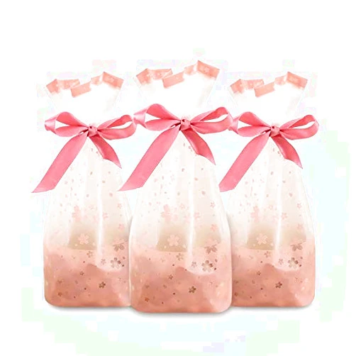 Naranqa Premium Sakura Pink Treat Bags Party Favor Bags Dessert Bags Cookie Bags Candy Bags Food Storage Bags with Twist-Tie (50)