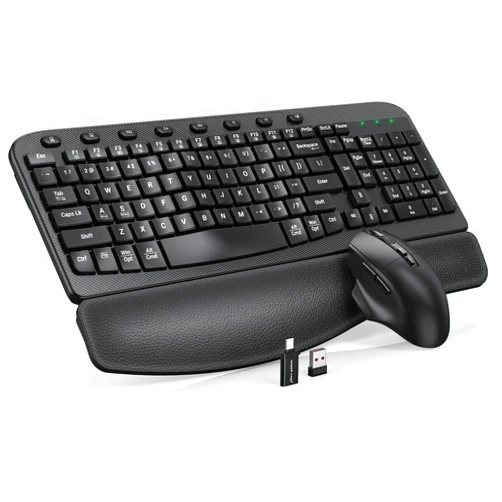 SABLUTE Wireless Keyboard and Mouse Combo, Ergonomic Wave Keys, Cushioned Plam Rest, Comfortable Silent Natural Typing, 2.4G Lag-Free, Full Size Keyboards Cordless Set for Multi-OS, Windows/Mac -SABLUTE