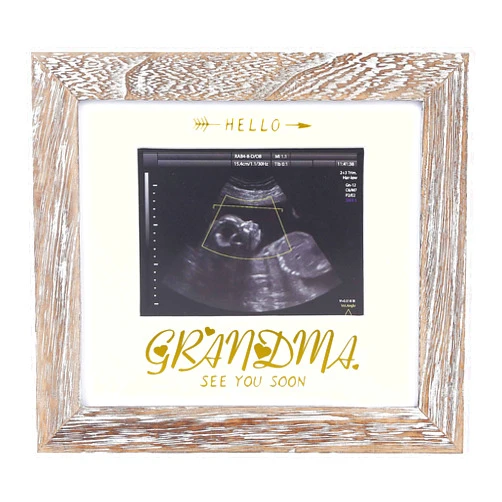 IHEIPYE Grandma Sonogram Picture Frame - Baby Announcement Gifts - Pregnancy Announcement Gift, Hello Grandma See You Soon, Weathered White