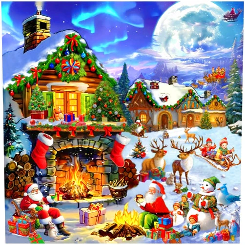 TOCHILD 500 Pieces Christmas Puzzles for Teenagers and Adults Beautiful Aurora Happy Kids on The Snow Santa Claus and Elk Deer are perfect Christmas puzzle design-19.7inch*19.7inch/50cm*50cm