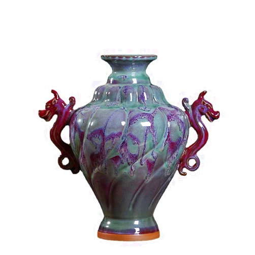 HH-CC Sculpture Vase Porcelain Vase Jun Porcelain Waistband Wanguan Shuanglongzun Home Living Room Porcelain Craft Ornament Crafts