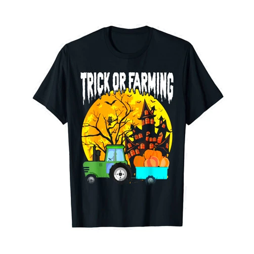 Pumpkin Tractor Lover Gift Co. Trick or Farming Funny Halloween Farmer Pumpkin Tractor T-Shirt