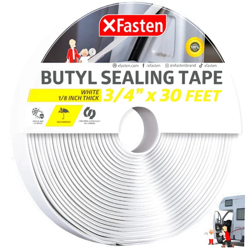 XFasten Butyl Sealing Tape, White, 1/8-In x 3/4-In x 30-Foot Plumbers Putty Tape, RV Sealant Tape, Butyl Rubber for Boat Sealing, EDPM Butyl Tape RV