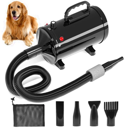 IKARE Dog Hair Dryer, 4.8HP/3600W High Velocity Pet Hair Dryer with Adjustable Speed and Temperature Control, Low Noise Design, Force Dog Grooming Dryer with 4 Nozzles and Storage Bag