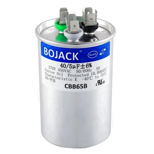 BOJACK 40+5 uF 40/5 MFD ±6% 370V/440 VAC CBB65 Dual Run Circular Start Capacitor for AC Motor Run or Fan Start or Condenser Straight