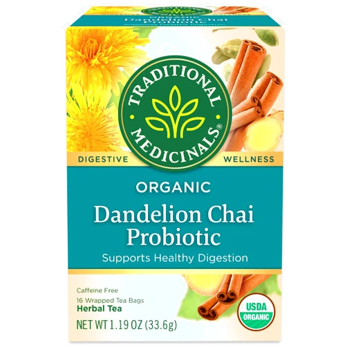 Traditional Medicinals Tea, Organic Dandelion Chai Probiotic, Supports Healthy Digestion, 16 Tea Bags