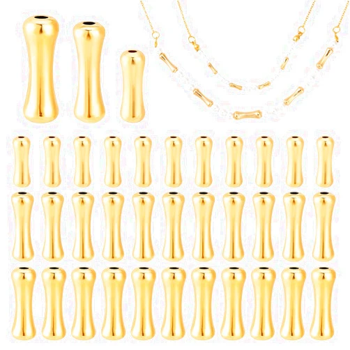 PH PandaHall 36pcs 18K Gold Plated Brass Spacer Beads Dog Bone Shaped Spacer Beads, 3 Size Tube Bar Spacer Beads Loose Metal Spacer Beads for DIY Bracelet Necklace Jewelry Craft Making
