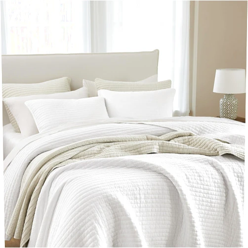 WDCOZY White Muslin Cotton Oversized California King Size Quilt Bedding Sets with 2 Pillow Shams, Shabby Chic Rustic Textured Gauze Lightweight Country Soft Bedspread Coverlet for All Season