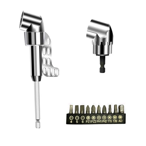 Paoleju 105 Degree Right Angle Drill Adapter Attachment Kit - 2PCS Drill Adapter (Long+Short) with 10PC 25mm Screw Bits| 1/4