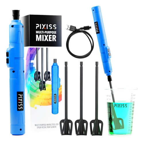 Pixiss Epoxy Mixer Resin Mixer - Rechargeable Battery Electric Handheld Mixer for Resin Accessories, Epoxy Stirrer for Resin, Silicone Resin Molds Mixing, Epoxy Molds, DIY Crafts Tumblers, 3 Included Paddles