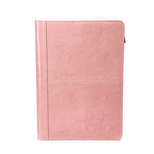 Geslun Leather Portfolio with 3 Ring Binder, Vegan Leather Padfolio Zippered, A4 Notebook Holder Laptop Sleeve Professional Folder Business Organizer Gift for Women, Pink