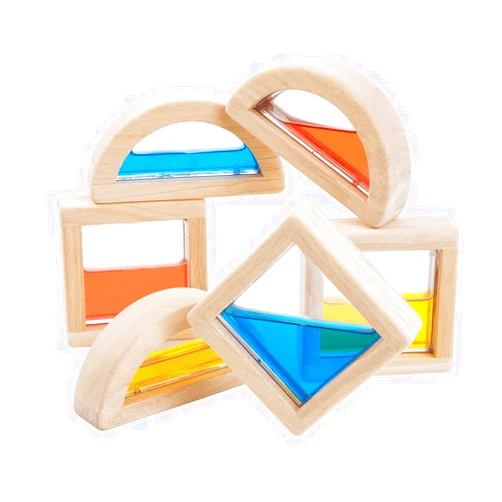 PlanToys 6 Piece Water Block Building & Color Mixing Learning Toy (5523) | Sustainably Made from Rubberwood and Non-Toxic Paints and Dyes
