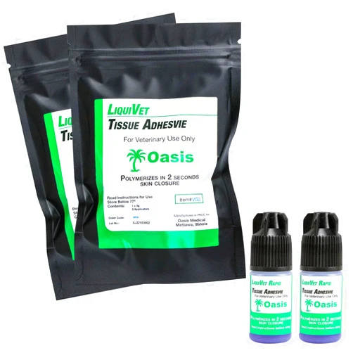 Generic 2 Pack Liquivet Rapid 2 Second Tissue Adhesive, Vet Skin Glue, Tissue Wound Cut Skin Closure, 3mL Bottle and 6 Applicators