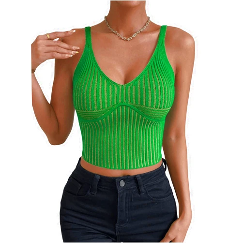 SweatyRocks Women's V Neck Crop Cami Top Ribbed Knit Spaghetti Strap Sleeveless Vest