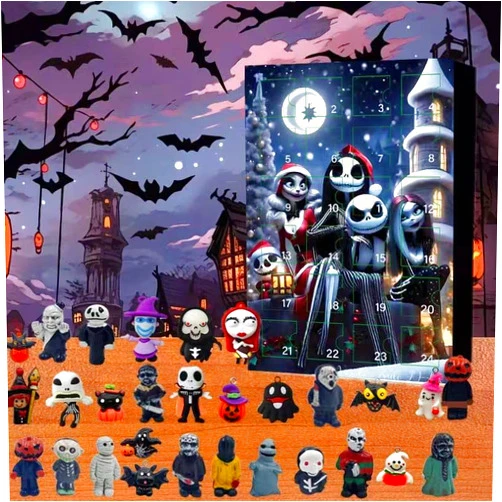 EROCK Halloween Advent Calendar 2025 Upgraded, 24 Day Halloween Countdown Calendar with 24 Collectible Horror Figures, Xmas Stocking Stuffers Gifts for Boys Girls Christmas Party Favor (C)