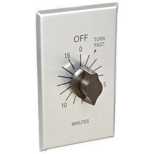 NSI TORK C515M Spring-Wound In-Wall Twist Timer with Commercial Style Metal Plate and 15-Minute Length for Automatic Shutoff of Motors or Lights, #12AWG, Metal-brushed Aluminum