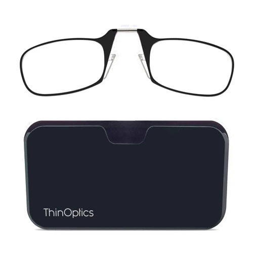 ThinOptics Universal Pod Rectangular Reading Glasses, Black Frames/Black Case, 1.5 x (UPBLB3)