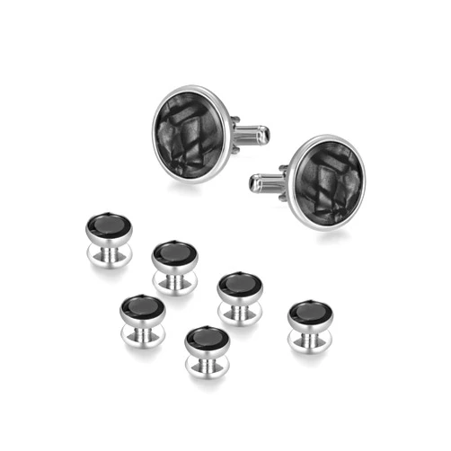 wynameleri Mens Classic Shirts Cufflink Studs, Mother-of-Pearl Tuxedo Shirt Button and Cuff Links Set, Formal Business Wedding Jewelry