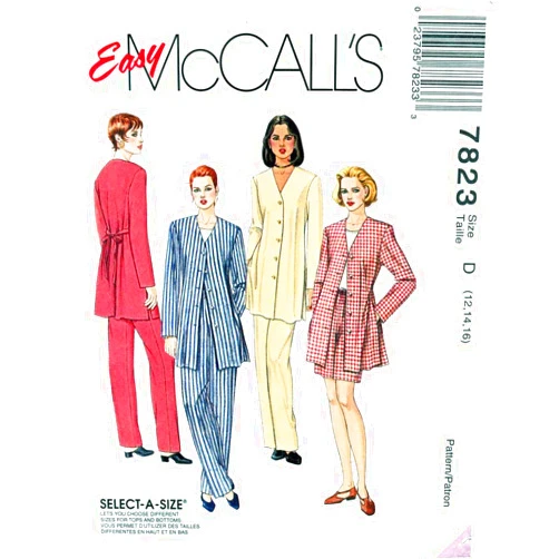 McCall's Easy McCall's Pattern 7823 ~ Misses' Unlined Jacket, Top, Pull-on Pants and Pull-on Shorts ~ Size D (12, 14, 16)