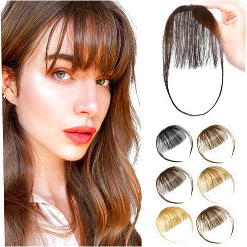 SHEDOWIG Wispy Clip on Bangs 100% Human Hair Extensions Curved Fringe Hairpiece for Women's Daily Wear Natural Brown(100% Human Hair)